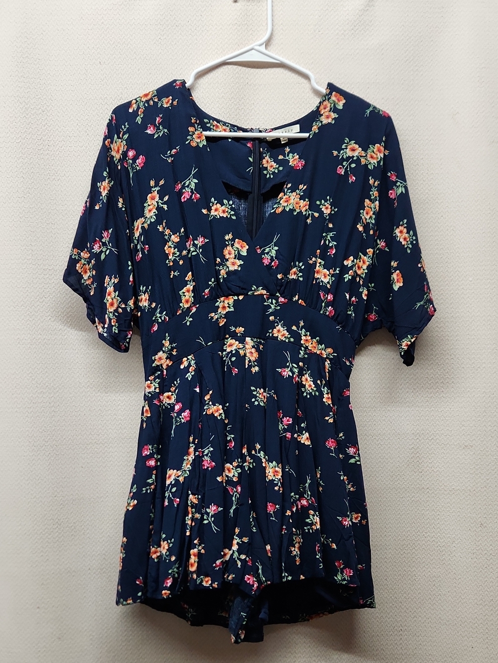 Women’s Navy Floral Short-Sleeve Romper